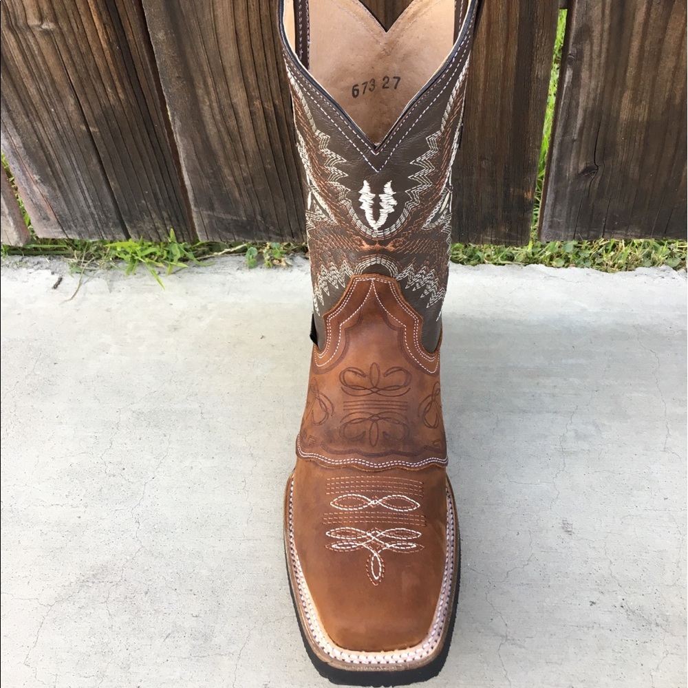 Mens Western Rodeo Square Toe Genuine Leather Tan Boots Bota Vaquera Handmade - Picture 3 of 5